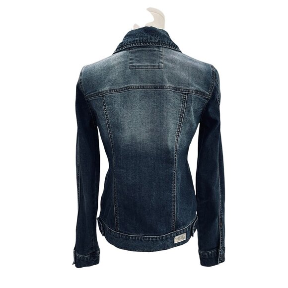 Juicy Couture XS Rhinestone Distressed Denim Jacket Y2K Bling Glam Grunge - Picture 7 of 13